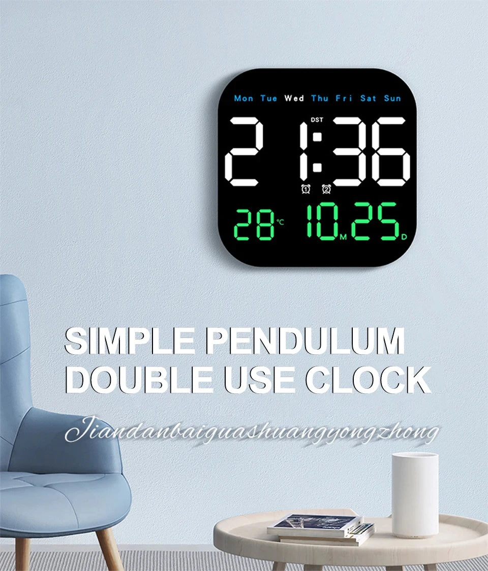 Digital Wall Clock LED Alarm Clock Large Display With Timing Function Remote Control Clock for Living Room Office Bedroom Decor