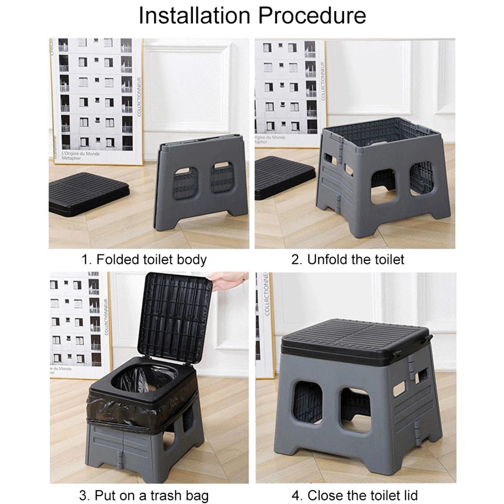 Portable Folding Toilet with Lid Travel Portable Potty Multifunctional Foldable Outdoor Camp Toilet for Emergencies