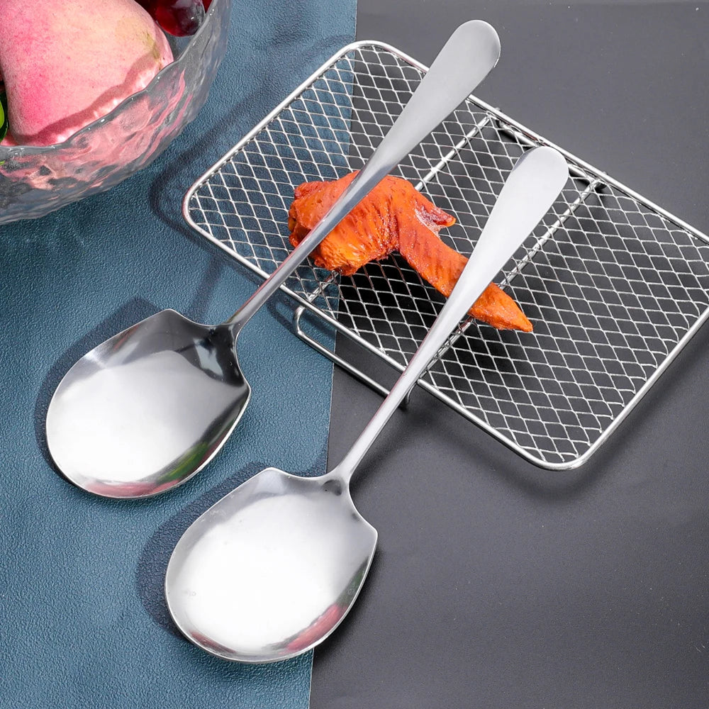 Stainless Steel Large Spoon Long Handle Soup Public Spoons Big Head Round Fruit Food Scoop Kitchen Restaurant Tableware Ladle