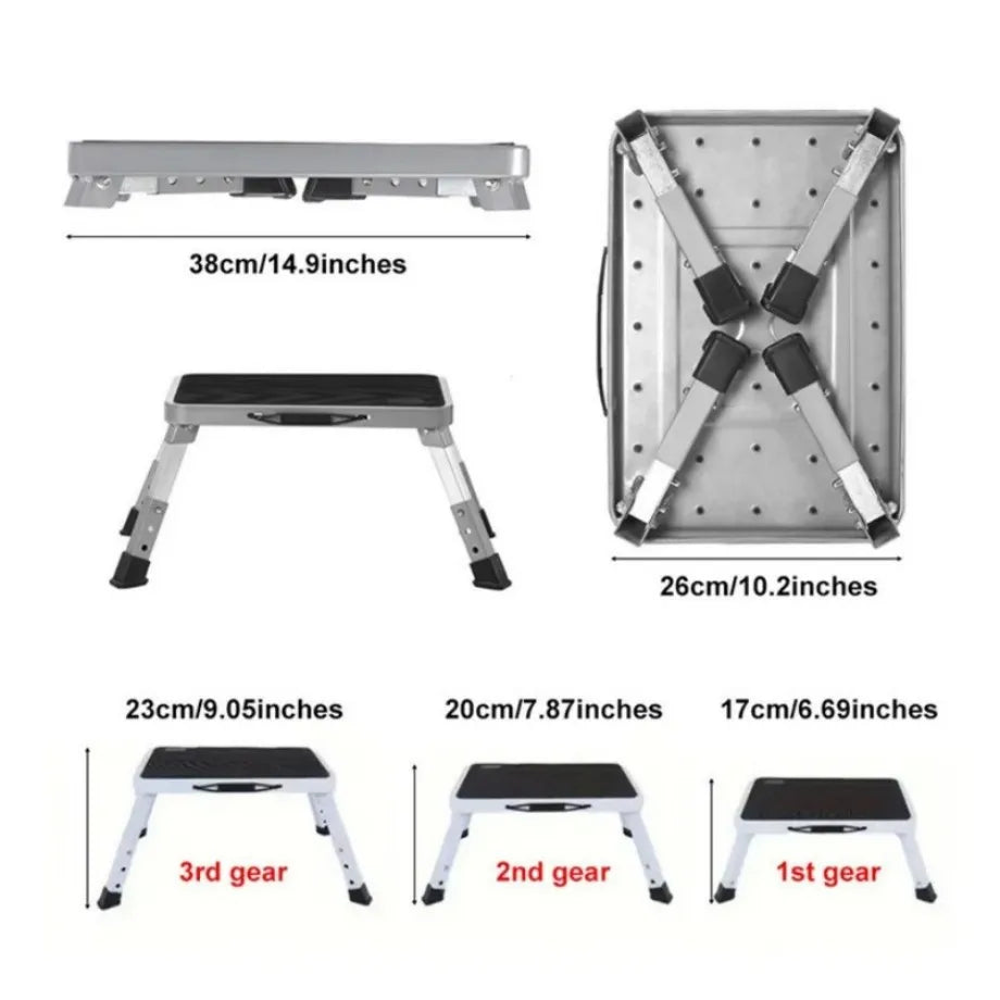🔥3-Step Foldable Step Stool 150kg Capacity, Anti-Slip PVC Pedal & Carbon Steel Frame for Home/RV/Camping (Black/White)