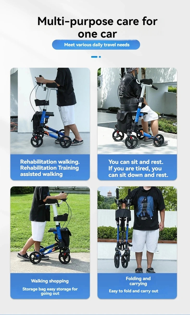 Walker Aid For The Elderly Rehabilitation Walking Anti-Fall Adjustable Folding Walking Rollator Carts With Arm Support Walker