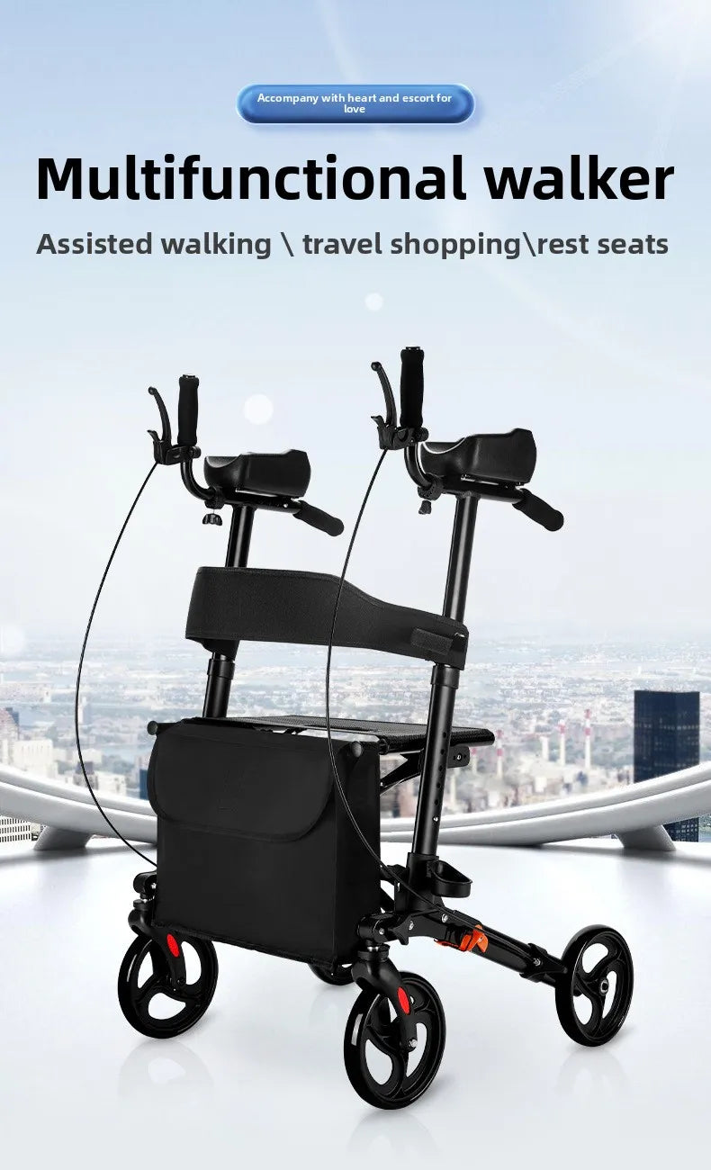 Walker Aid For The Elderly Rehabilitation Walking Anti-Fall Adjustable Folding Walking Rollator Carts With Arm Support Walker