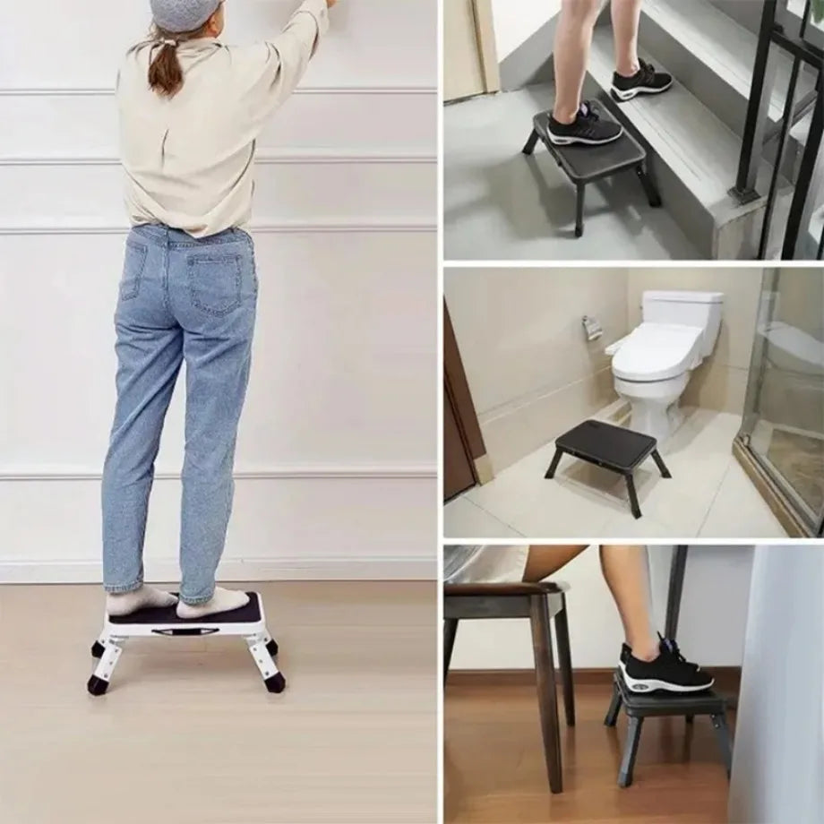 🔥3-Step Foldable Step Stool 150kg Capacity, Anti-Slip PVC Pedal & Carbon Steel Frame for Home/RV/Camping (Black/White)