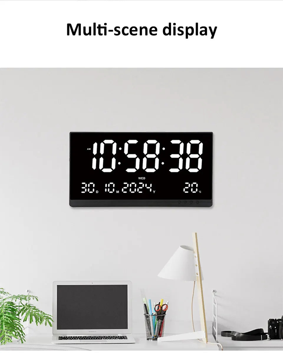 21 Inch Large Digital Wall Clock Large LED Screen Display Clock with Time/Date/Week/Temperature 12/24H Adjustable Brightness