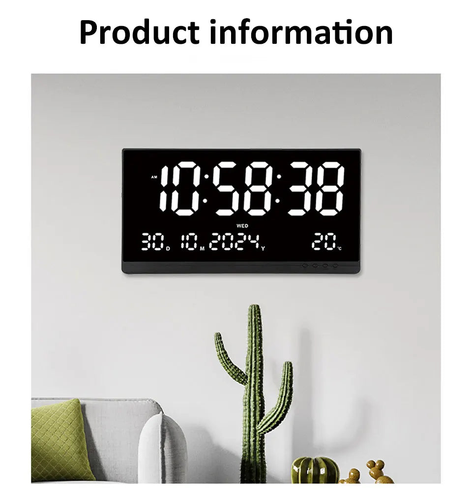 21 Inch Large Digital Wall Clock Large LED Screen Display Clock with Time/Date/Week/Temperature 12/24H Adjustable Brightness