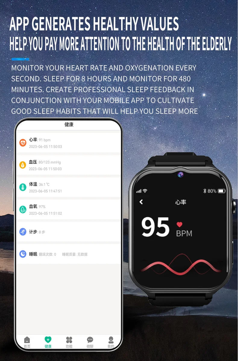 Elderly Smart Watch For Senior Falling Detection GPS Positioning 4G SOS Phone Call Medicine Remind Footprint Track HeartRate GK8