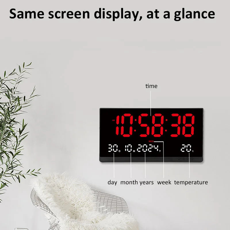 21 Inch Large Digital Wall Clock Large LED Screen Display Clock with Time/Date/Week/Temperature 12/24H Adjustable Brightness