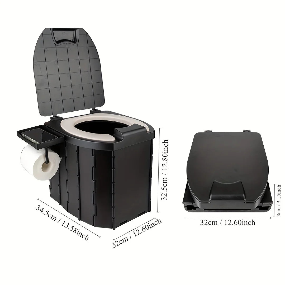 Portable Folding Toilet With PU Seat Cushion, Portable Toilet With Lid For RV, Car, Camping, Hiking, Travelling