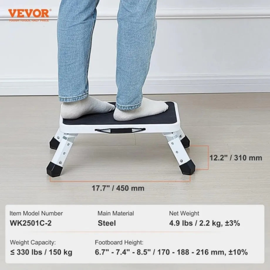 🔥3-Step Foldable Step Stool 150kg Capacity, Anti-Slip PVC Pedal & Carbon Steel Frame for Home/RV/Camping (Black/White)