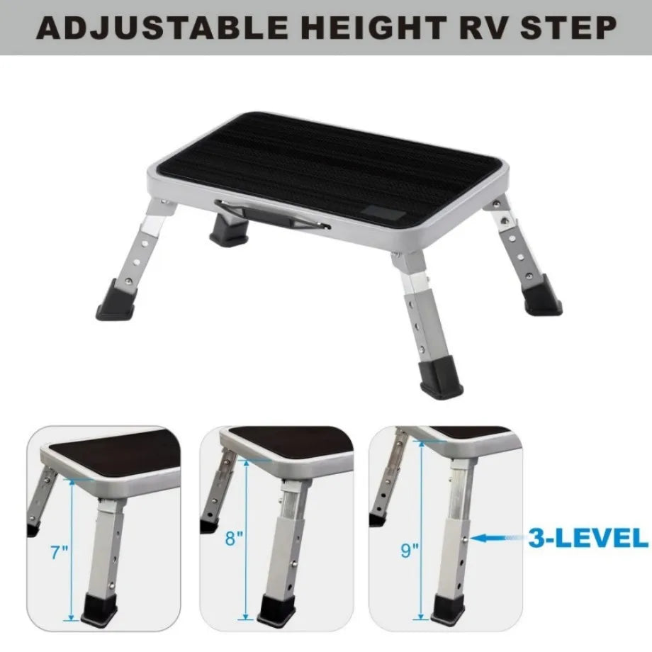 🔥3-Step Foldable Step Stool 150kg Capacity, Anti-Slip PVC Pedal & Carbon Steel Frame for Home/RV/Camping (Black/White)
