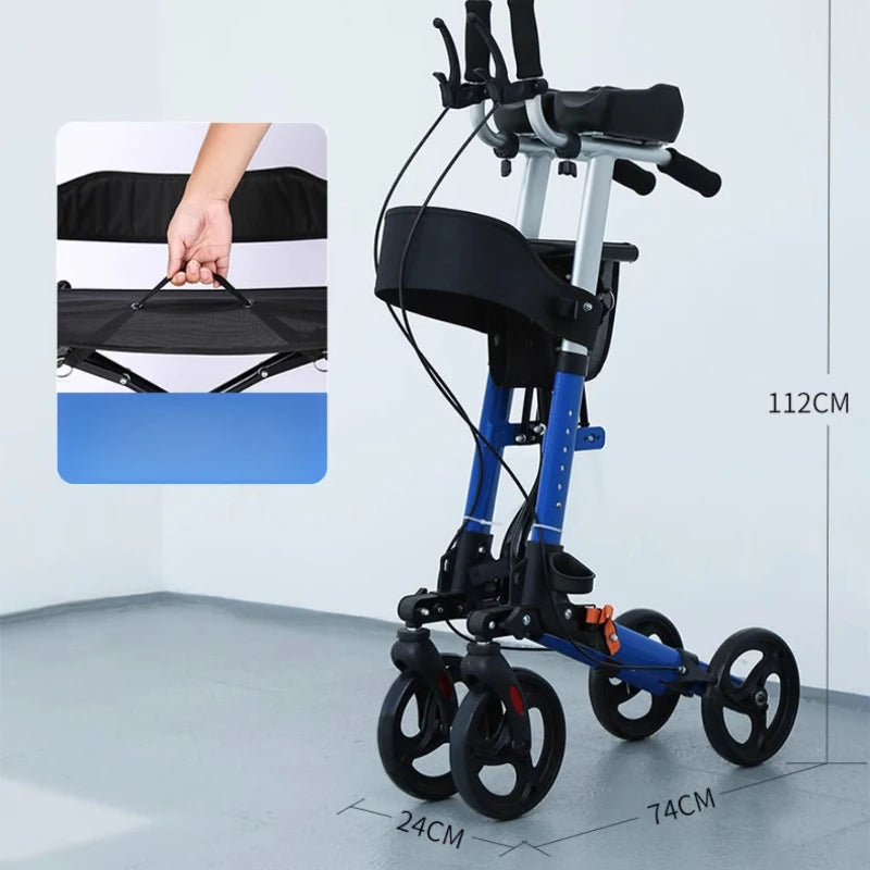 Foldable Walker with Seat & Adjustable Height - Mobility Aid Push Cart for Elderly, Portable Assistive Walking Support Rollator