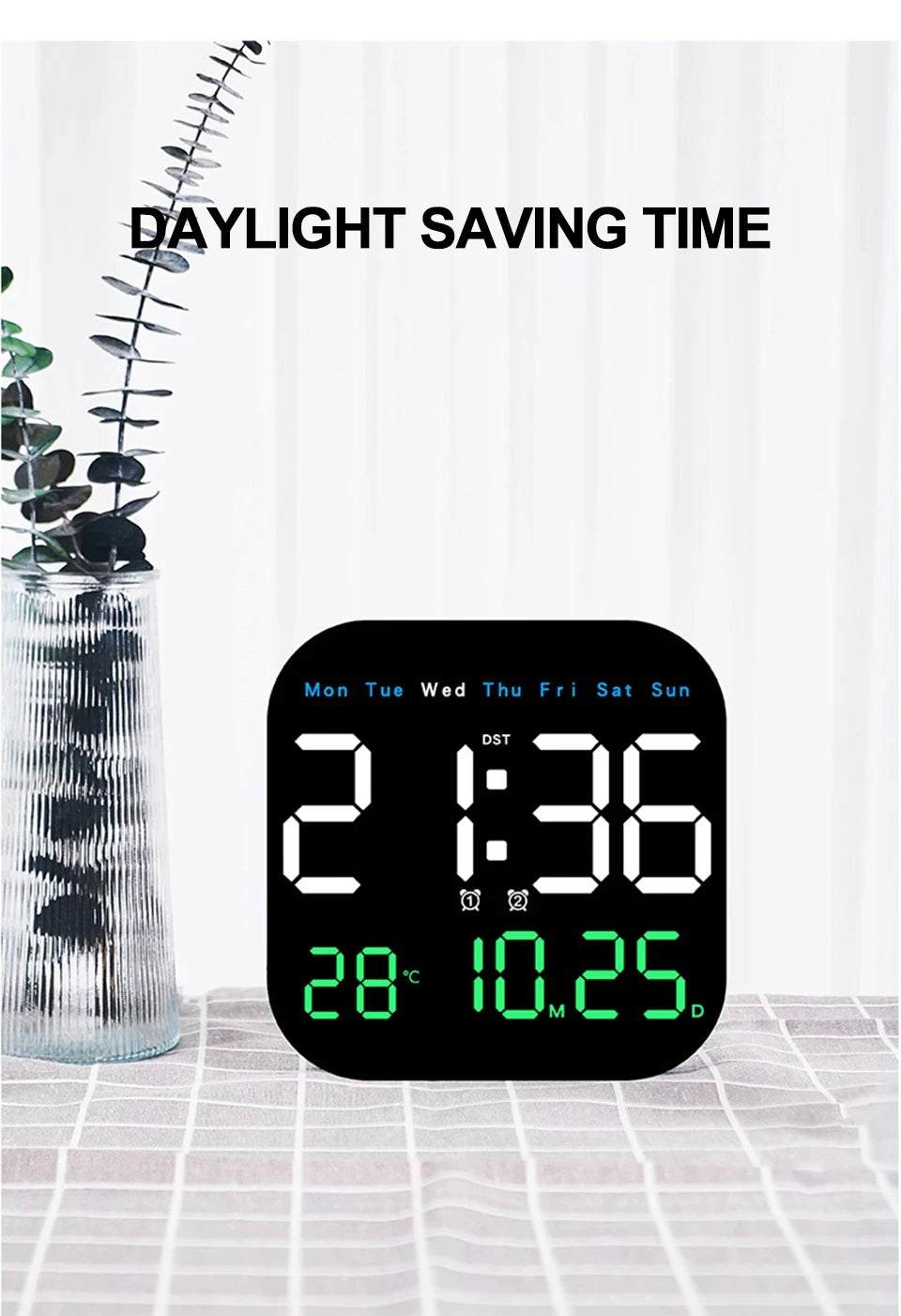 Digital Wall Clock LED Alarm Clock Large Display With Timing Function Remote Control Clock for Living Room Office Bedroom Decor