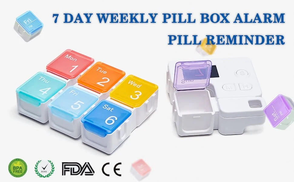 7-Day Pill Organizer with Medicine Reminder Alarm Weekly Large Capacity Vitamin Box Organizer AM PM Daily Travel Medication Box