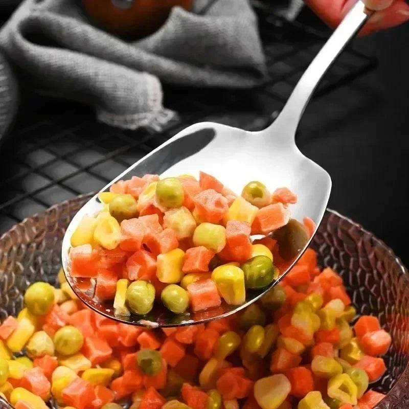 Stainless Steel Large Spoon Long Handle Soup Public Spoons Big Head Round Fruit Food Scoop Kitchen Restaurant Tableware Ladle