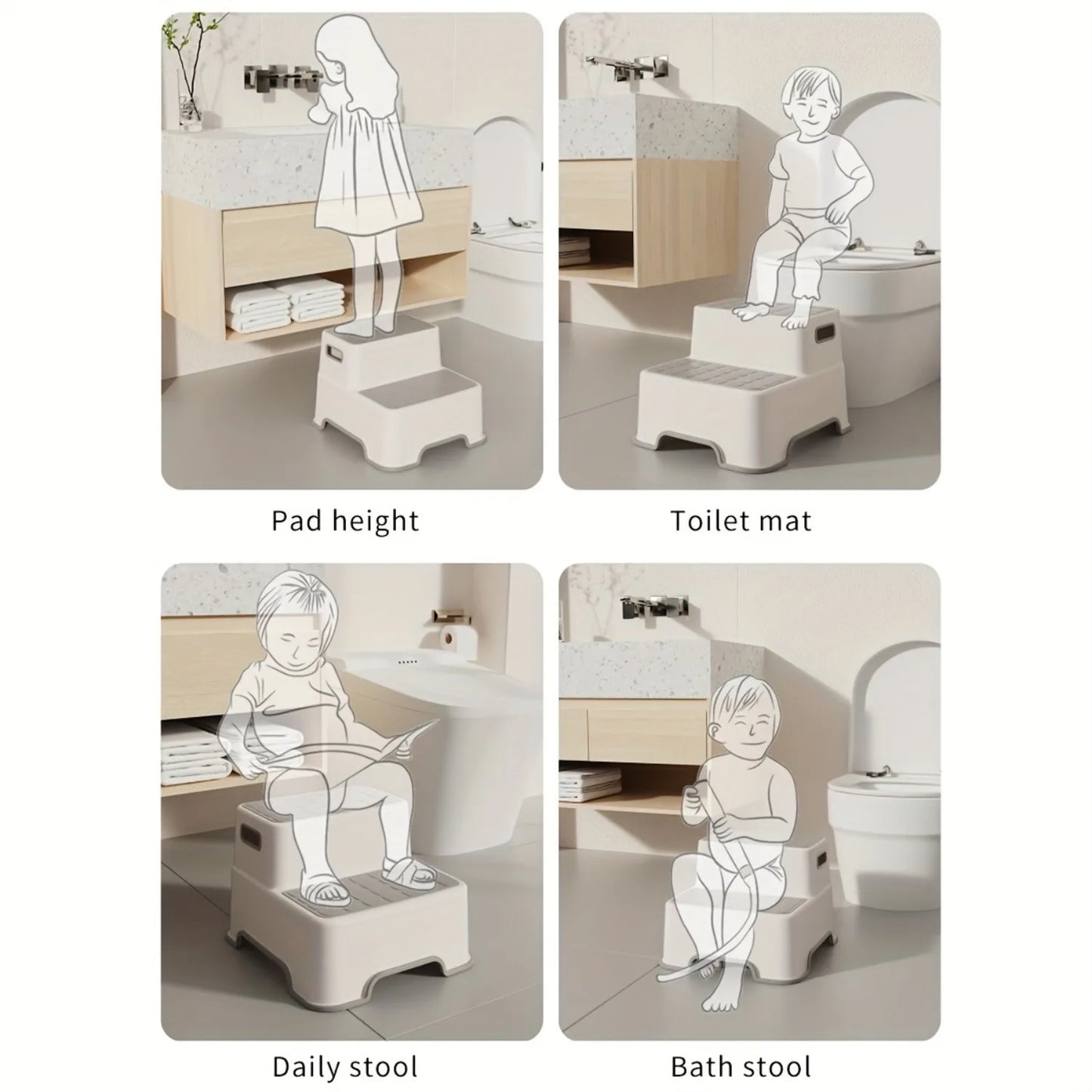 Portable Step Stool Bathroom Anti Slip Two-step Ladder: Suitable for Toilet Training and Sink - Plastic, No Electricity Required