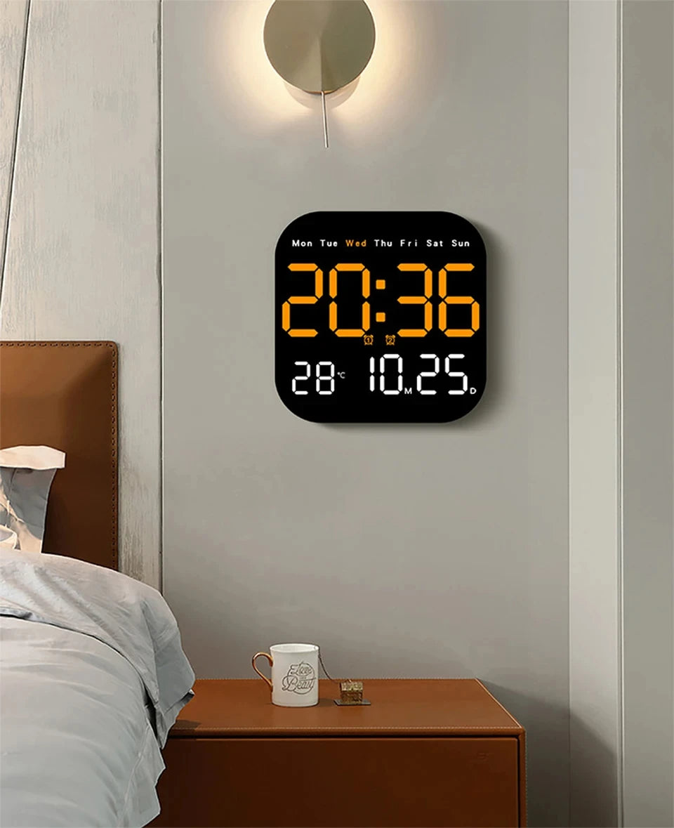 Digital Wall Clock LED Alarm Clock Large Display With Timing Function Remote Control Clock for Living Room Office Bedroom Decor
