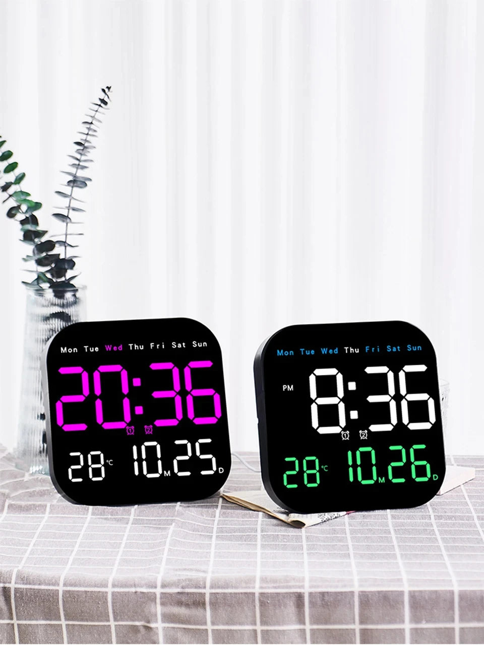 Digital Wall Clock LED Alarm Clock Large Display With Timing Function Remote Control Clock for Living Room Office Bedroom Decor