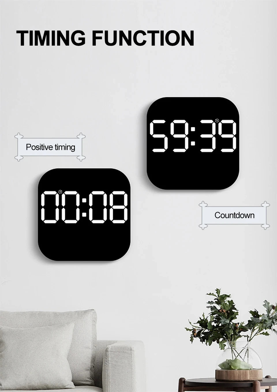 Digital Wall Clock LED Alarm Clock Large Display With Timing Function Remote Control Clock for Living Room Office Bedroom Decor