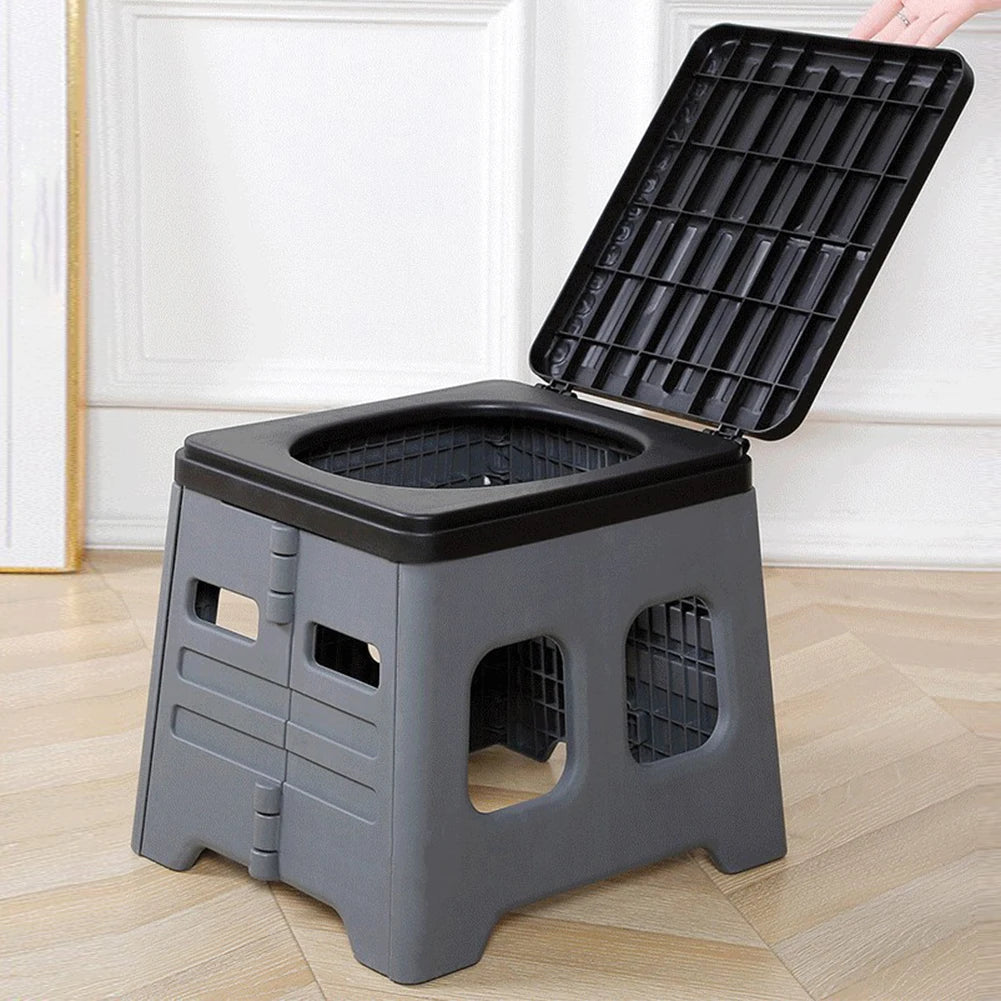 Portable Folding Toilet with Lid Travel Portable Potty Multifunctional Foldable Outdoor Camp Toilet for Emergencies