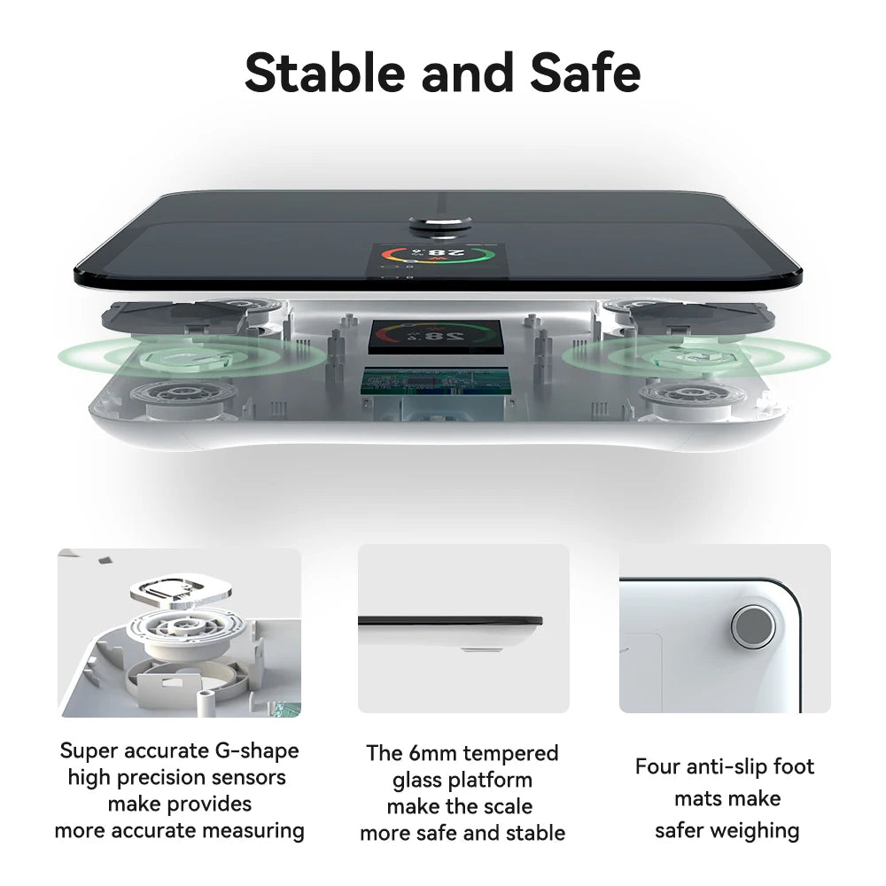 Digital Body Fat Scales, Human Body Scale, Smart TFT Color Screen, Heart Rate, Precise and Professional Smart Body Weight Scale