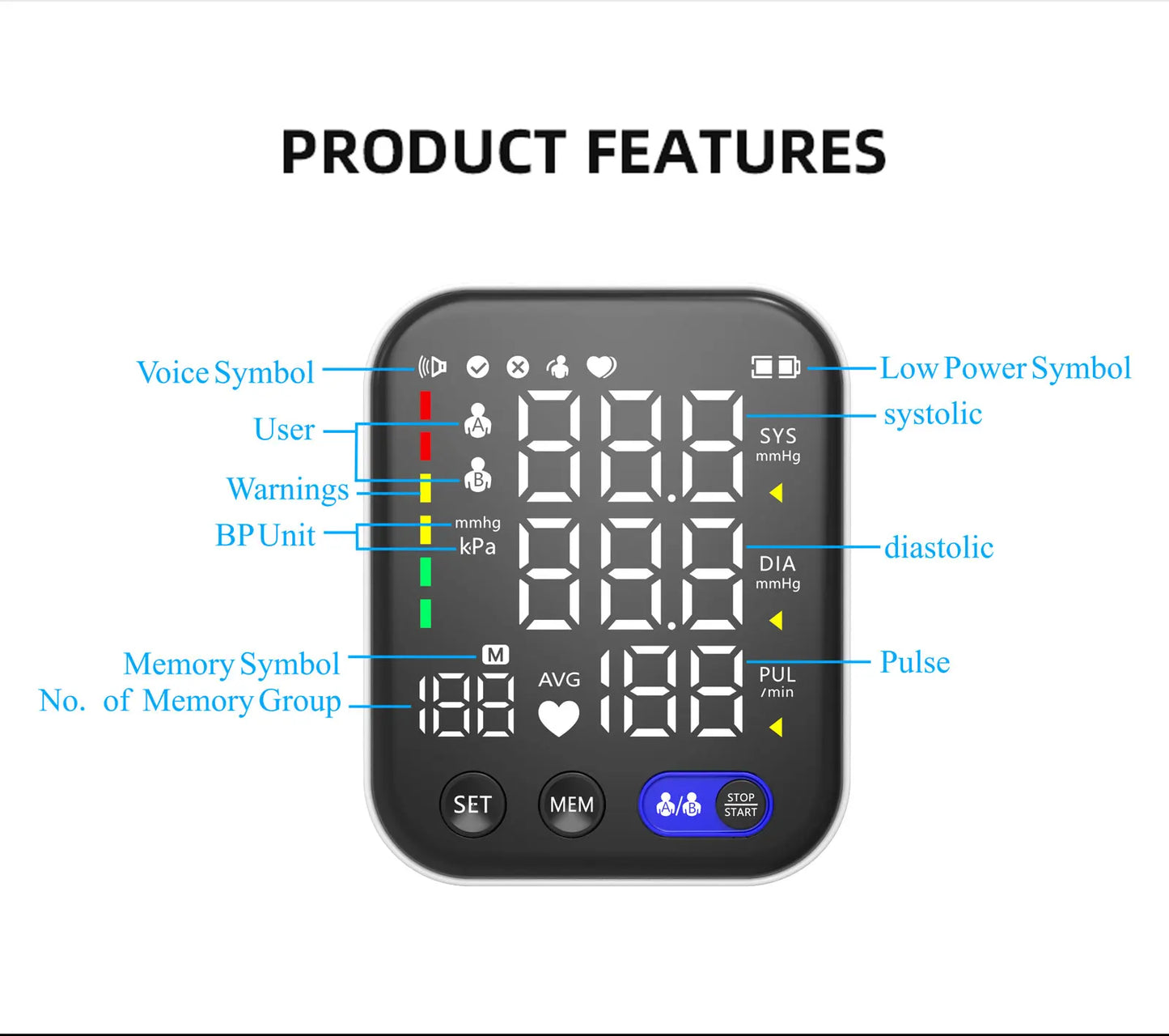 Electronic Tensiometer Portable Upper Arm BP Meter Digital Blood Pressure Monitors Automatic Measurement Cuff Sphygmomanometer