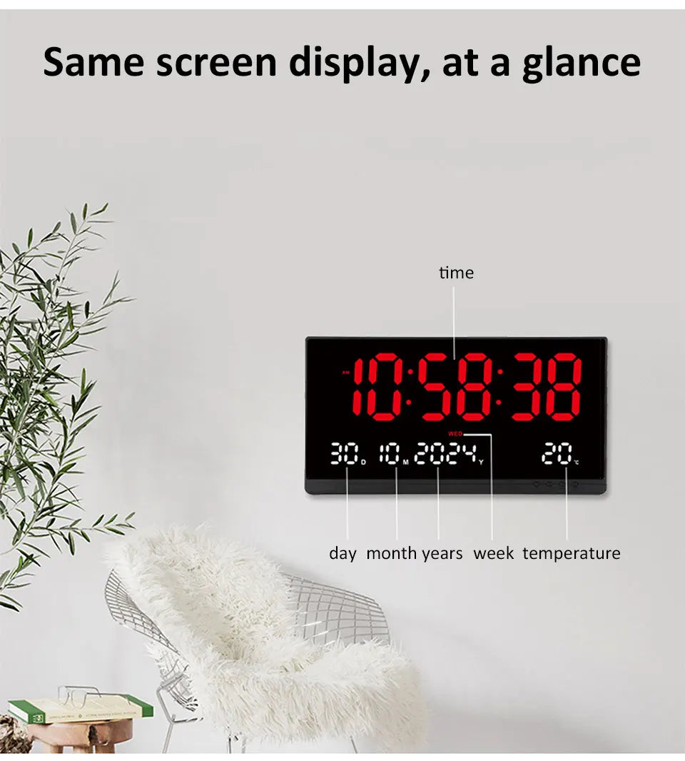 21 Inch Large Digital Wall Clock Large LED Screen Display Clock with Time/Date/Week/Temperature 12/24H Adjustable Brightness