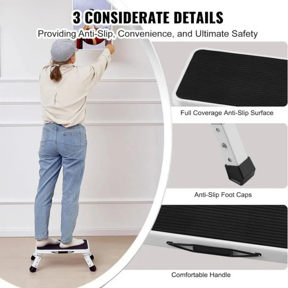 🔥3-Step Foldable Step Stool 150kg Capacity, Anti-Slip PVC Pedal & Carbon Steel Frame for Home/RV/Camping (Black/White)
