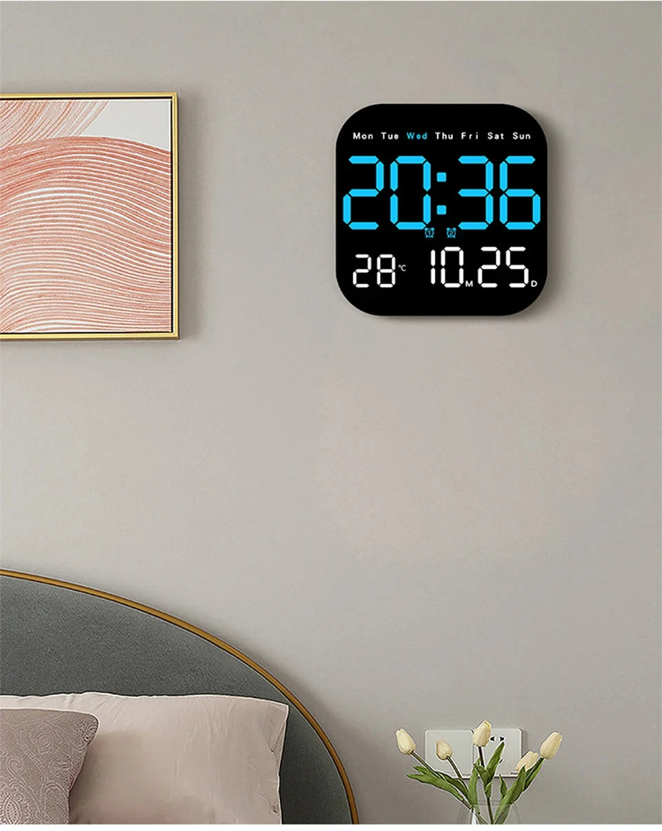 Digital Wall Clock LED Alarm Clock Large Display With Timing Function Remote Control Clock for Living Room Office Bedroom Decor