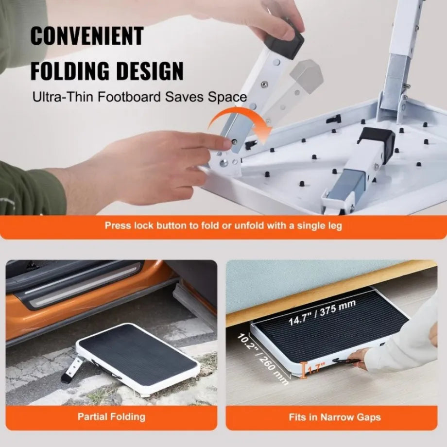 🔥3-Step Foldable Step Stool 150kg Capacity, Anti-Slip PVC Pedal & Carbon Steel Frame for Home/RV/Camping (Black/White)