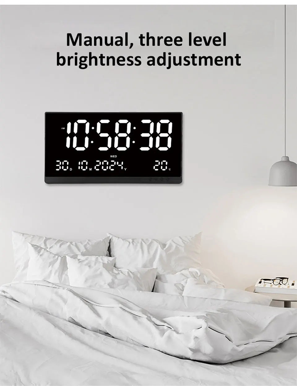 21 Inch Large Digital Wall Clock Large LED Screen Display Clock with Time/Date/Week/Temperature 12/24H Adjustable Brightness