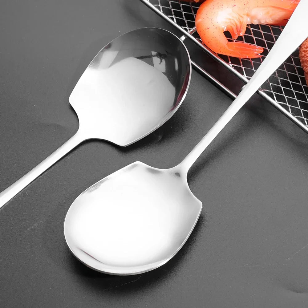 Stainless Steel Large Spoon Long Handle Soup Public Spoons Big Head Round Fruit Food Scoop Kitchen Restaurant Tableware Ladle