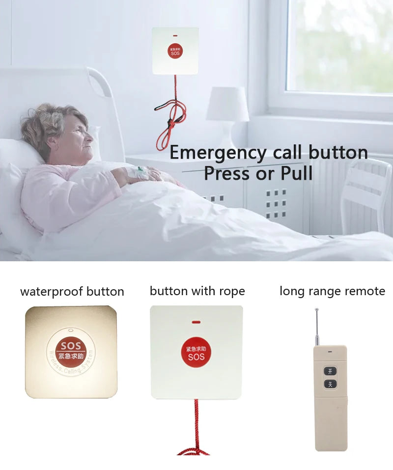 (1 Set) Wireless Emergency Button Calling System 130DB Strobe Siren With 86mm Wall Mounted Panic Button For Hospital Or Bed Call