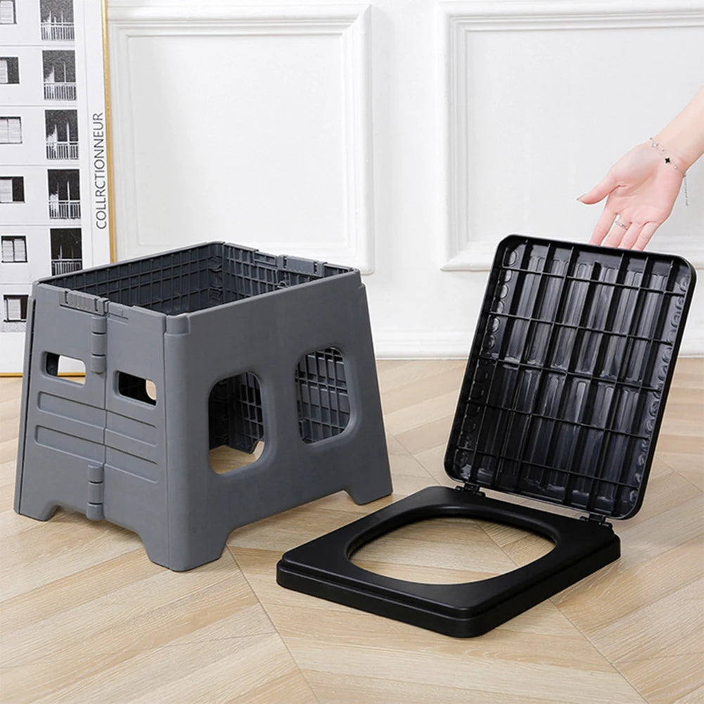Portable Folding Toilet with Lid Travel Portable Potty Multifunctional Foldable Outdoor Camp Toilet for Emergencies