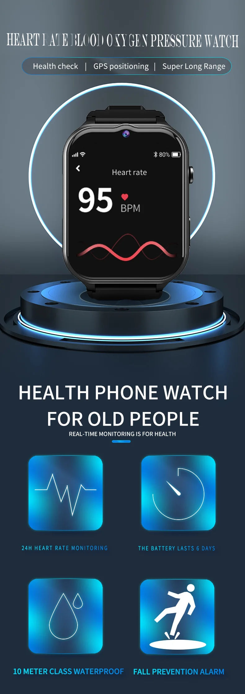Elderly Smart Watch For Senior Falling Detection GPS Positioning 4G SOS Phone Call Medicine Remind Footprint Track HeartRate GK8