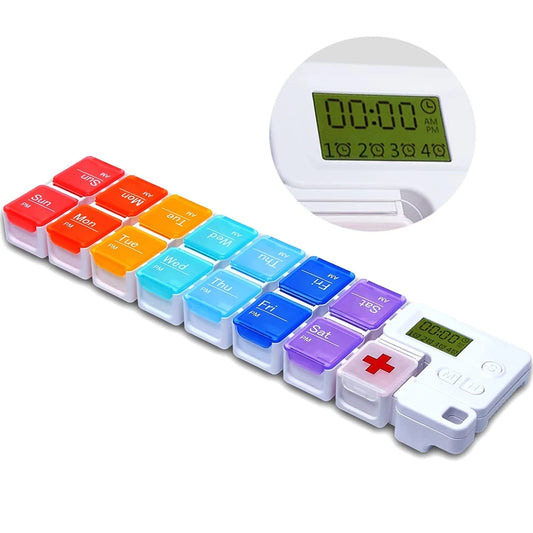 7-Day Pill Organizer with Medicine Reminder Alarm Weekly Large Capacity Vitamin Box Organizer AM PM Daily Travel Medication Box