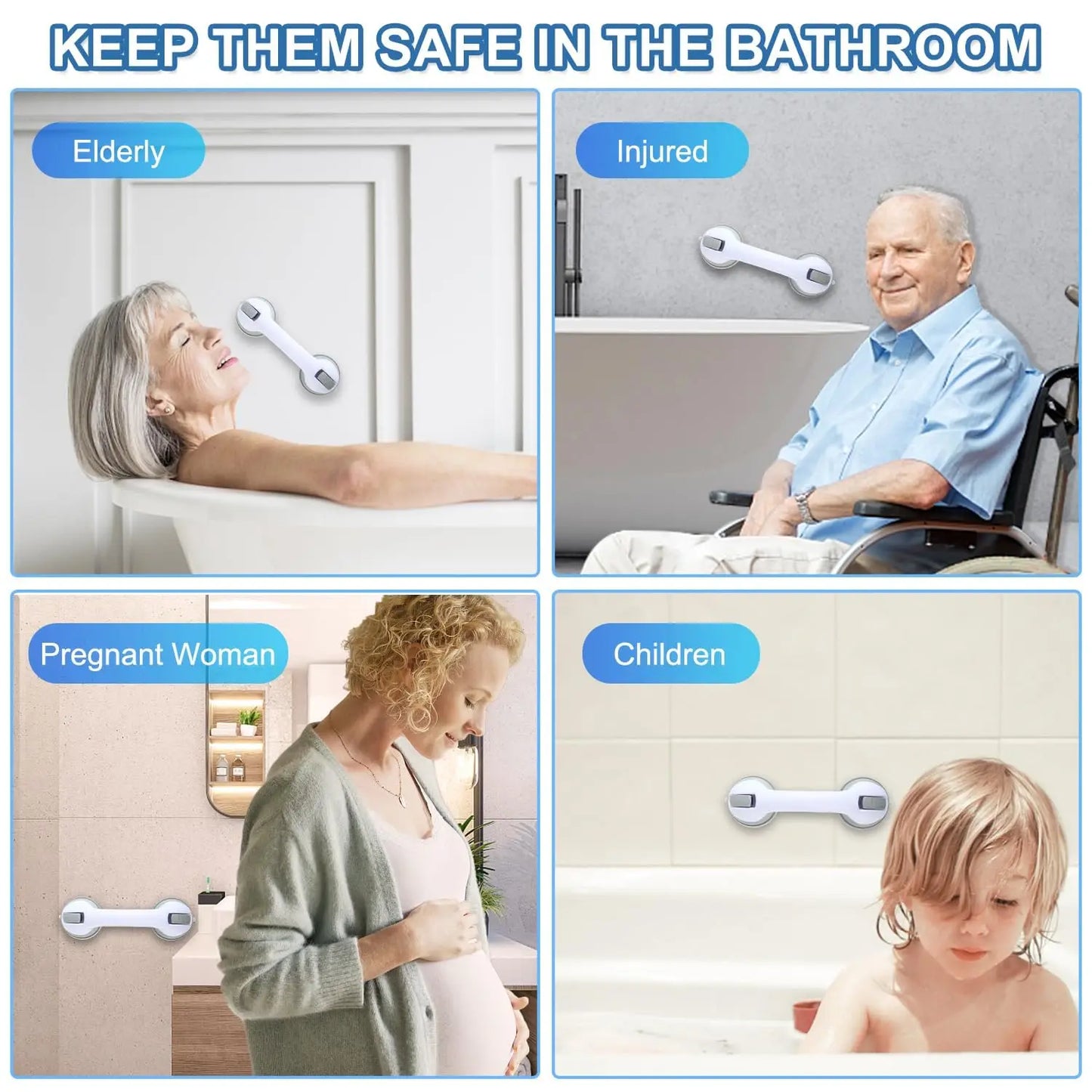 Grab Bars for Bathtubs and Showers Heavy Duty Shower Handle Assistance Products Seniors Suction Cup Handrails Handicap Bath Grip