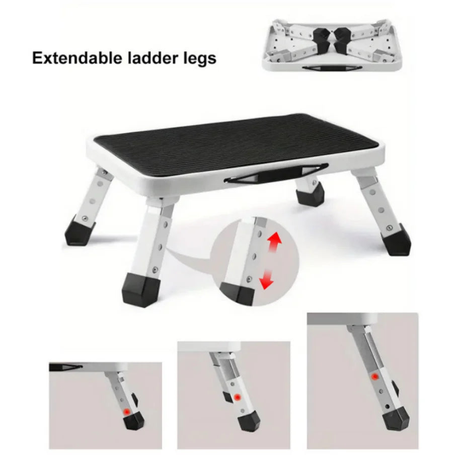 🔥3-Step Foldable Step Stool 150kg Capacity, Anti-Slip PVC Pedal & Carbon Steel Frame for Home/RV/Camping (Black/White)