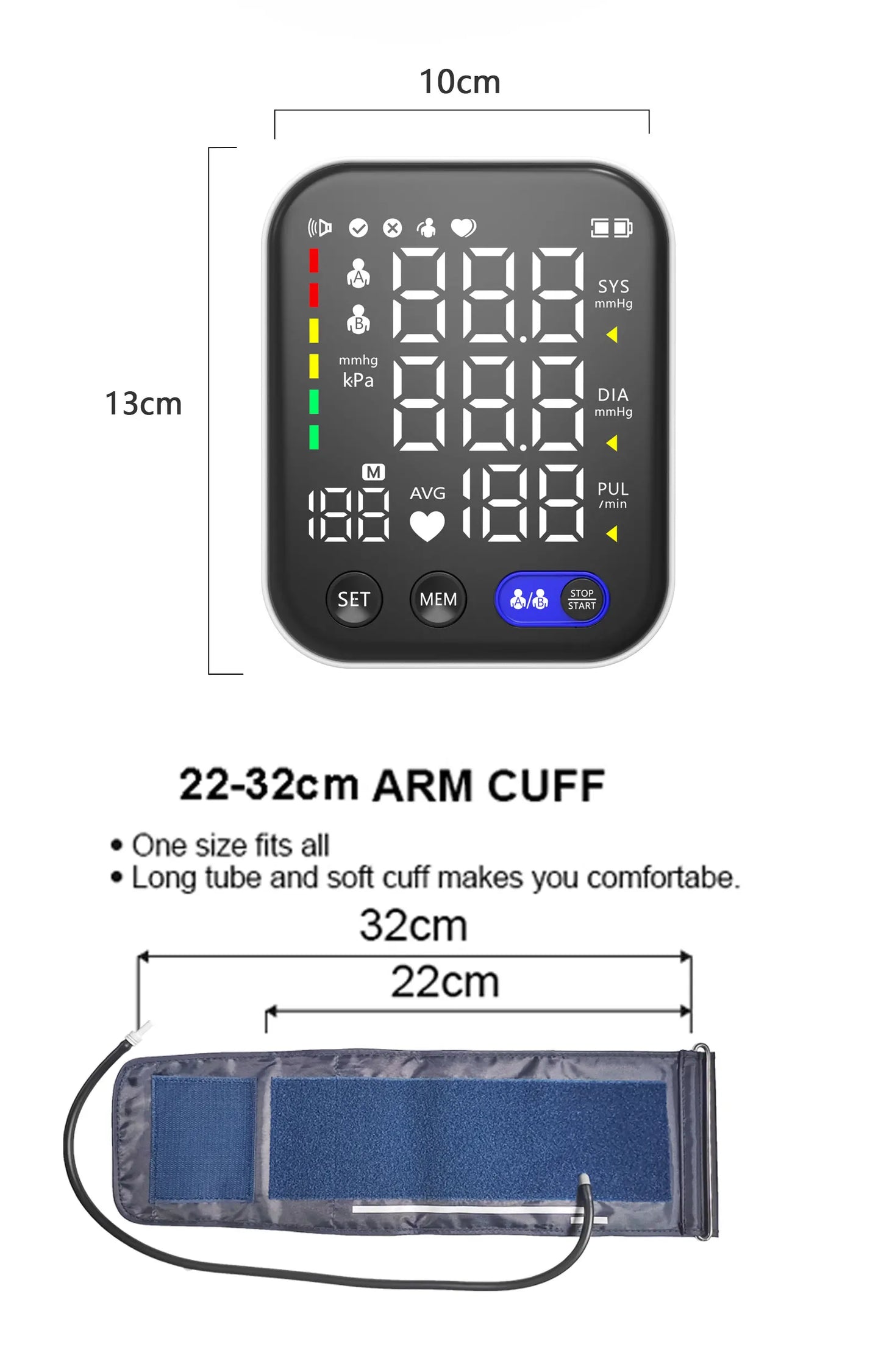 Electronic Tensiometer Portable Upper Arm BP Meter Digital Blood Pressure Monitors Automatic Measurement Cuff Sphygmomanometer
