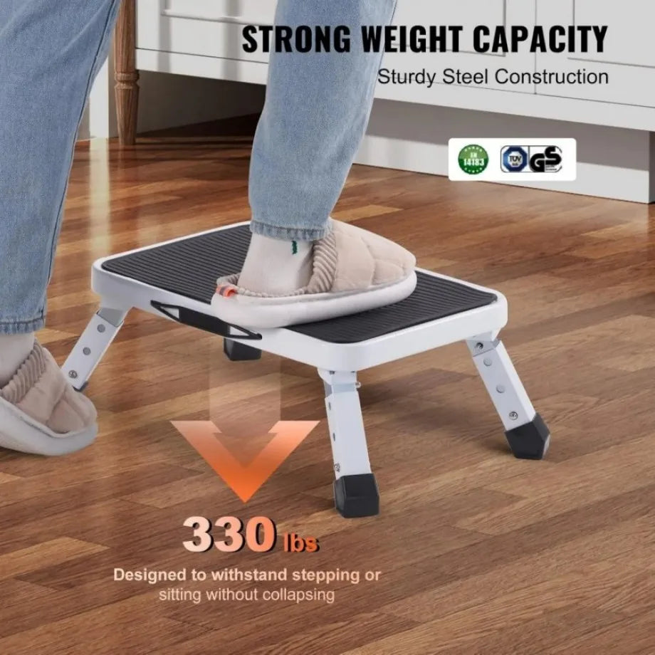 🔥3-Step Foldable Step Stool 150kg Capacity, Anti-Slip PVC Pedal & Carbon Steel Frame for Home/RV/Camping (Black/White)