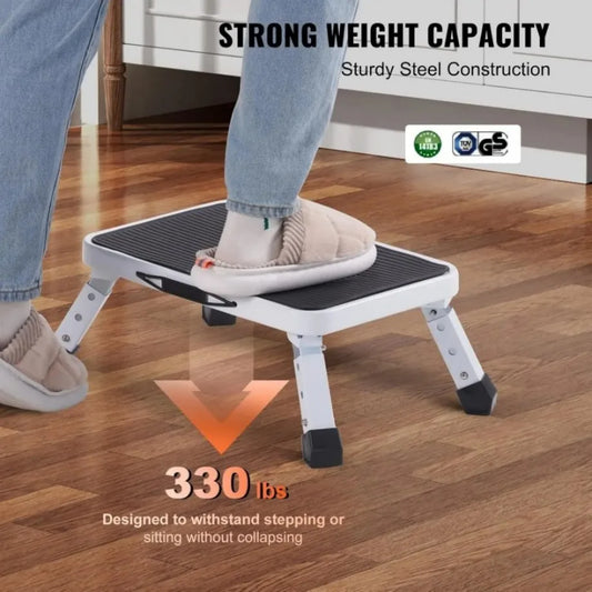 🔥3-Step Foldable Step Stool 150kg Capacity, Anti-Slip PVC Pedal & Carbon Steel Frame for Home/RV/Camping (Black/White)