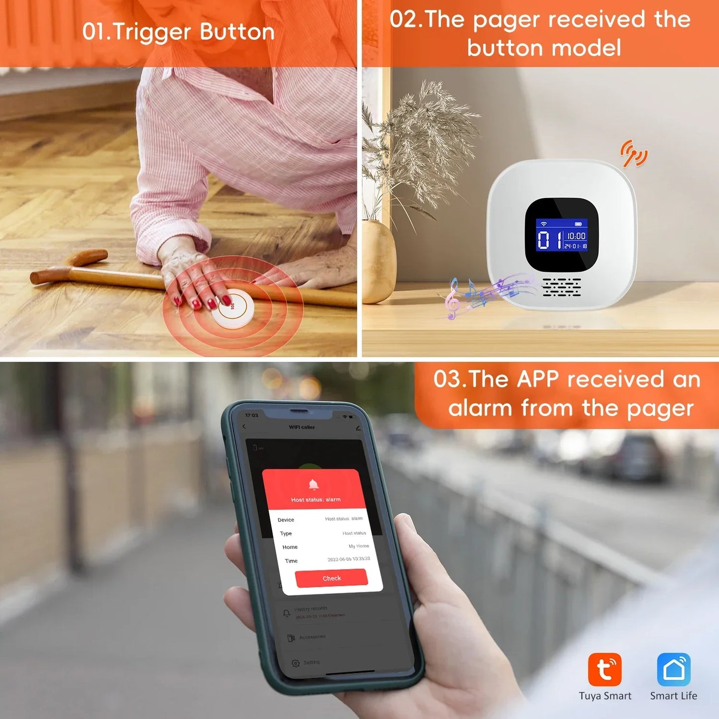 WiFi Wireless Caregiver Pager Alert Call Buttons System Elderly Falling Seniors Patient Disabled