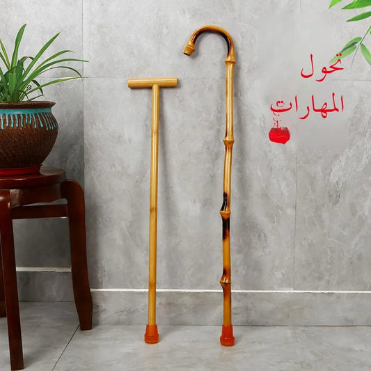 Anti-Slip Rubber Tip Bamboo Walking Cane T-aped ly Walking Sti Handheld ly People's Outdoor Travel king Poles