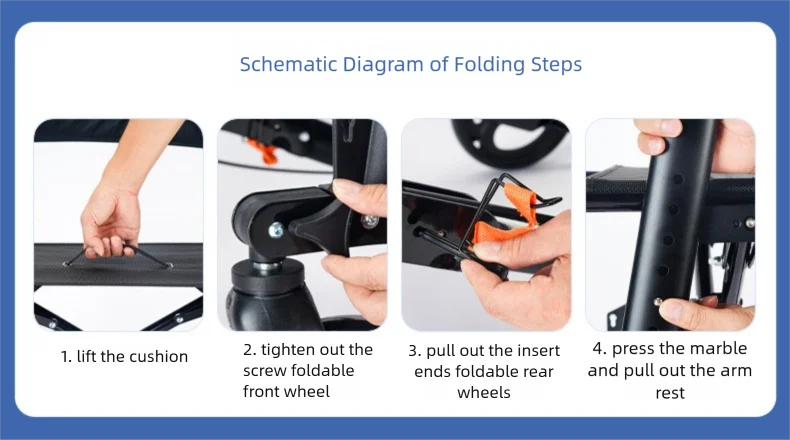 Walker Aid For The Elderly Rehabilitation Walking Anti-Fall Adjustable Folding Walking Rollator Carts With Arm Support Walker