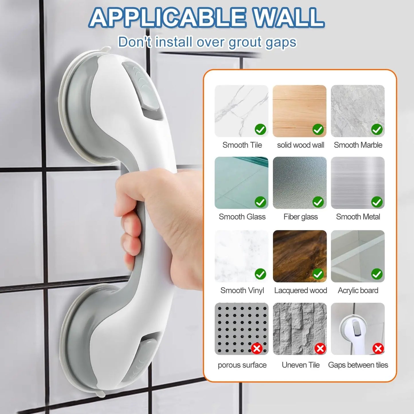 Grab Bars for Bathtubs and Showers Heavy Duty Shower Handle Assistance Products Seniors Suction Cup Handrails Handicap Bath Grip