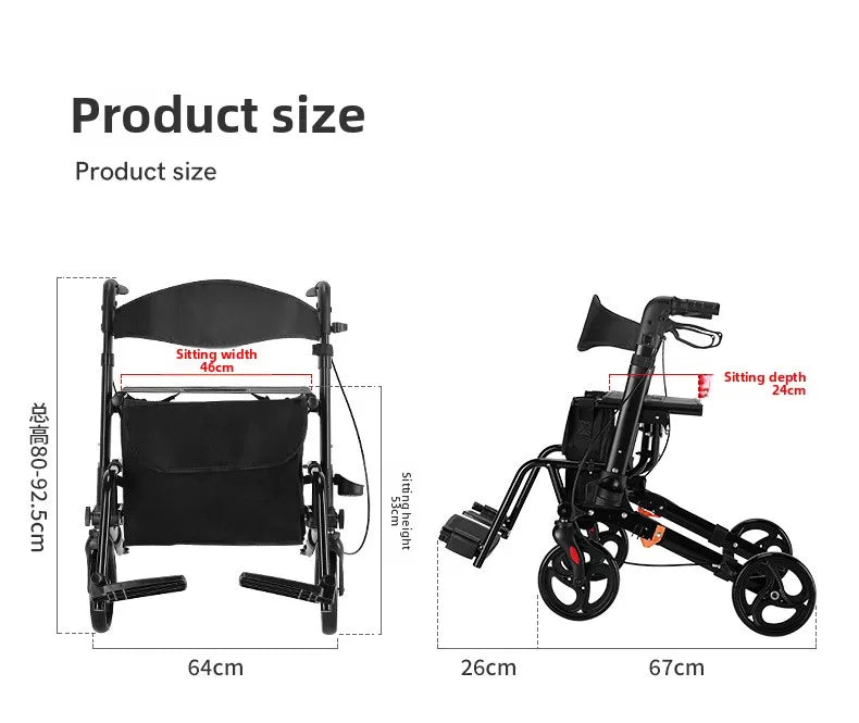 Walker Aid For The Elderly Rehabilitation Walking Anti-Fall Adjustable Folding Walking Rollator Carts With Arm Support Walker