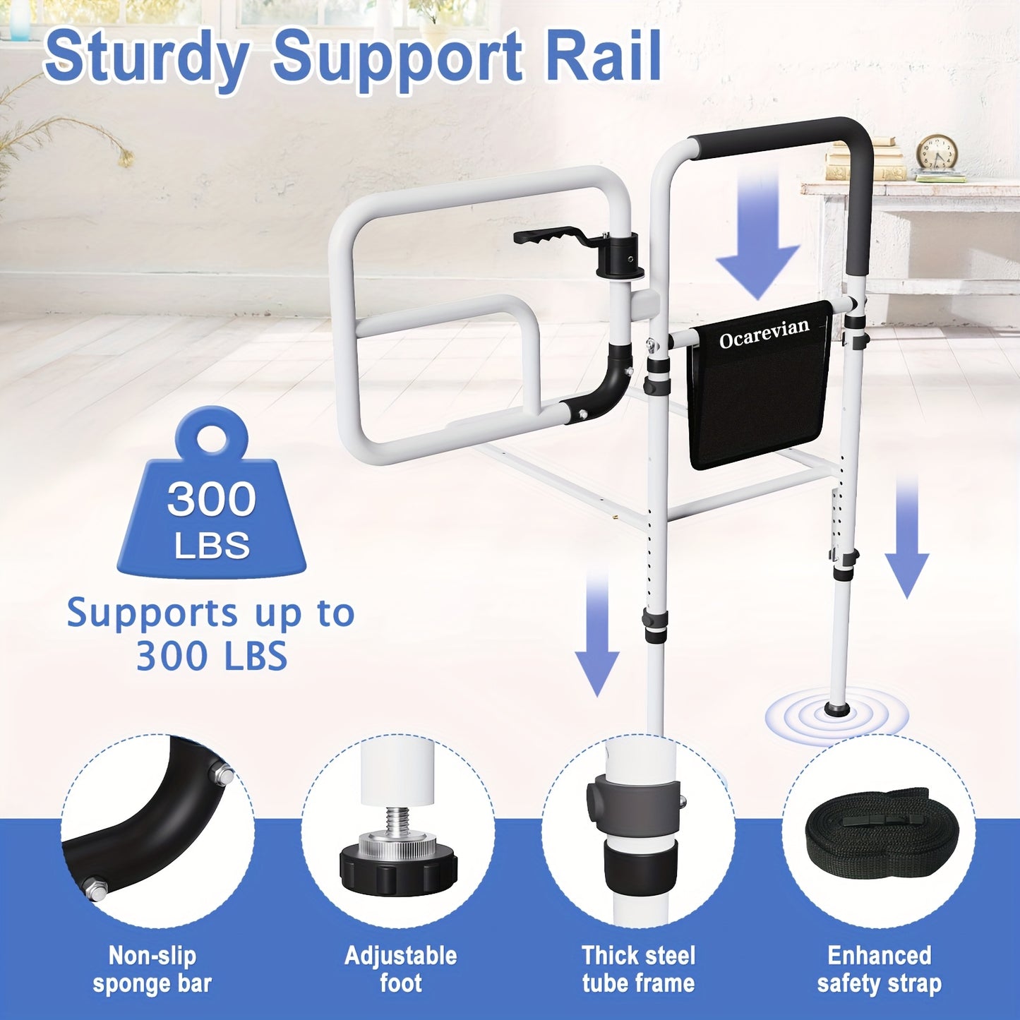 Bed Rails for Elderly Adult Safety, Bed Guard Rails for Adults, Bed Assist Rails for Seniors, Bed Side Rail with Storage Pouch, Adjustable Bed Safety Rail for King Queen Full Twin Size Bed