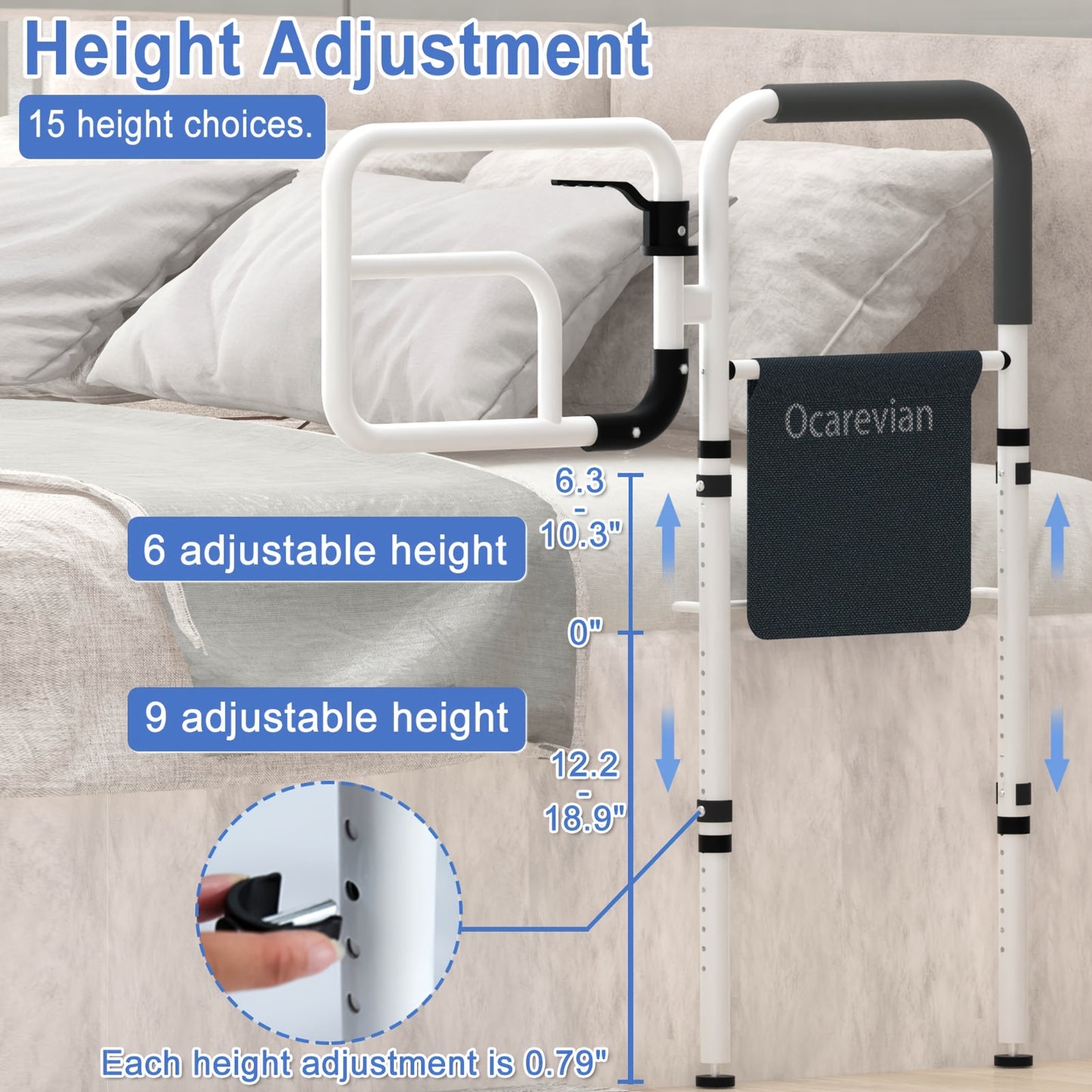 Bed Rails for Elderly Adult Safety, Bed Guard Rails for Adults, Bed Assist Rails for Seniors, Bed Side Rail with Storage Pouch, Adjustable Bed Safety Rail for King Queen Full Twin Size Bed