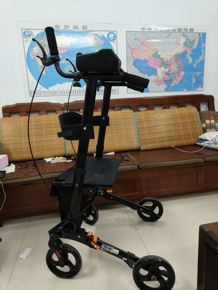 Foldable Walker with Seat & Adjustable Height - Mobility Aid Push Cart for Elderly, Portable Assistive Walking Support Rollator