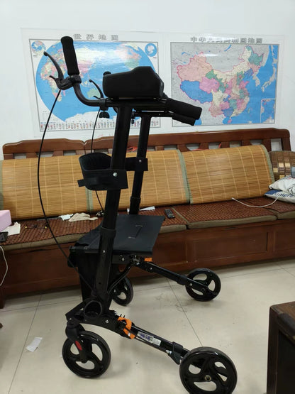 Foldable Walker with Seat & Adjustable Height - Mobility Aid Push Cart for Elderly, Portable Assistive Walking Support Rollator