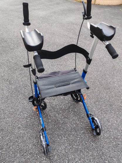 Foldable Walker with Seat & Adjustable Height - Mobility Aid Push Cart for Elderly, Portable Assistive Walking Support Rollator